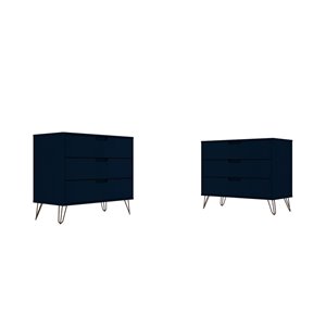 Manhattan Comfort Rockefeller Midnight Blue 6-Drawer Dressers - Set of 2