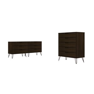 Manhattan Comfort Rockefeller Brown 11-Drawer Dressers - Set of 2