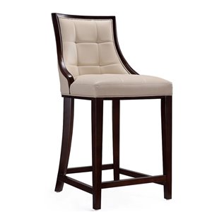 Manhattan Comfort Fifth Cream and Dark Walnut Counter Height (22-in to 26-in) Upholstered Bar Stool