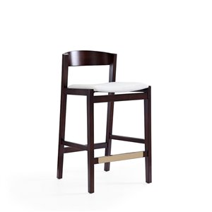 Manhattan Comfort Klismos Ivory and Dark Walnut Counter Height (22-in to 26-in) Upholstered Bar Stool