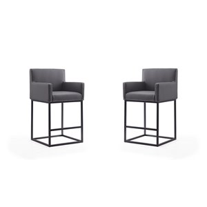 Tabouret de bar rembourré Ambassador gris et noir, hauteur de comptoir (22 po à 26 po) par Manhattan Comfort, 2 pièces