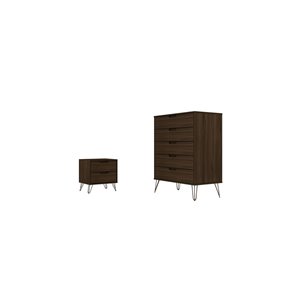 Manhattan Comfort Rockefeller Brown 7-Drawer Dressers - Set of 2