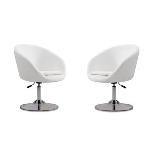 Manhattan Comfort Set of 2 Hopper Modern White And Polished Chrome Faux Leather Accent Chair