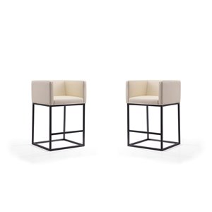 Manhattan Comfort Embassy 2-Pack Cream and Black Counter Height (22-in to 26-in) Upholstered Bar Stool
