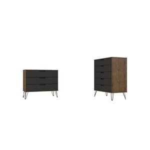 Manhattan Comfort Rockefeller Natural and Textured Grey 8-Drawer Dressers - Set of 2