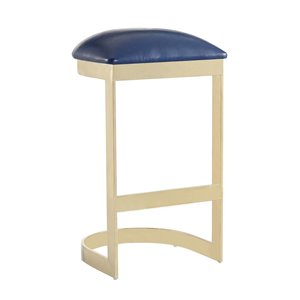 Manhattan Comfort Aura Blue and Polished Brass Bar Height (27-in to 35-in) Upholstered Bar Stool