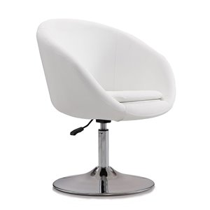 Manhattan Comfort 1 Hopper Modern White and Polished Chrome Faux Leather Accent Chair