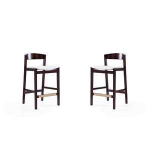 Manhattan Comfort Klismos 2-Pack Ivory and Dark Walnut Counter Height (22-in to 26-in) Upholstered Bar Stool