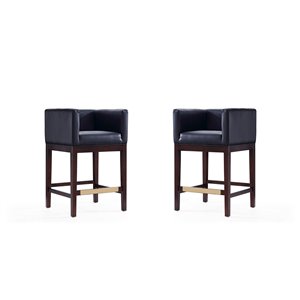 Manhattan Comfort Kingsley 2-Pack Black and Dark Walnut Counter Height (22-in to 26-in) Upholstered Bar Stool