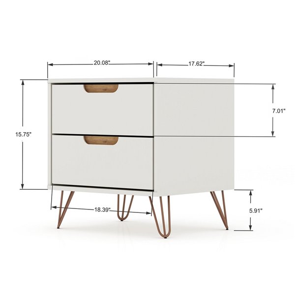 Manhattan Comfort Rockefeller 2-Nightstand Set - Off White and Nature