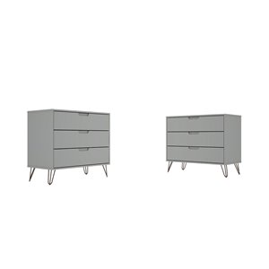 Manhattan Comfort Rockefeller Off-White and Natural 6-Drawer Dressers - Set of 2