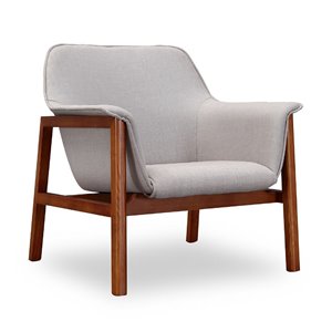 Manhattan Comfort 1 Miller Midcentury Grey and Walnut Linen Accent Chair