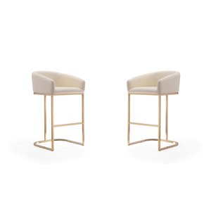 Manhattan Comfort Louvre 2-Pack Cream and Titanium Gold Bar Height (27-in to 35-in) Upholstered Bar Stool