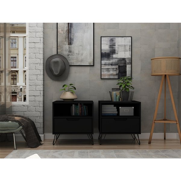 Manhattan Comfort Rockefeller Black 2-Nightstand Set