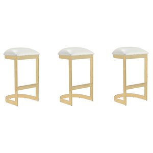 Manhattan Comfort Aura 3-Pack White and Polished Brass Bar Height (27-in to 35-in) Upholstered Bar Stool