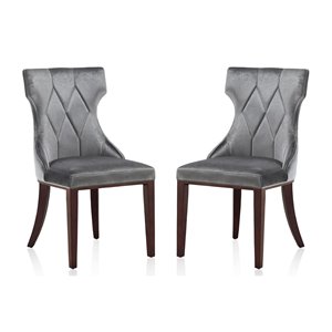 Chaise d'appoint traditionnelle Reine rembourrée en velours avec cadre en bois de Manhattan Comfort, ens. de 2