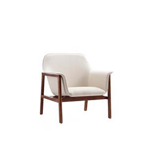 Manhattan Comfort 1 Miller Midcentury Cream and Walnut Linen Accent Chair