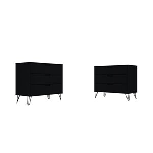 Manhattan Comfort Rockefeller Black 6-Drawer Dressers - Set of 2