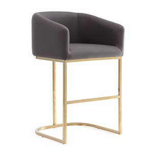 Manhattan Comfort Louvre Grey and Titanium Gold Counter Height (22-in to 26-in) Upholstered Bar Stool