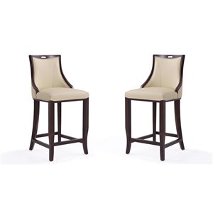 Manhattan Comfort Emperor 2-Pack Cream and Walnut Bar Height (27-in to 35-in) Upholstered Bar Stool