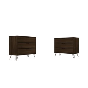 Manhattan Comfort Rockefeller Brown 6-Drawer Dressers - Set of 2