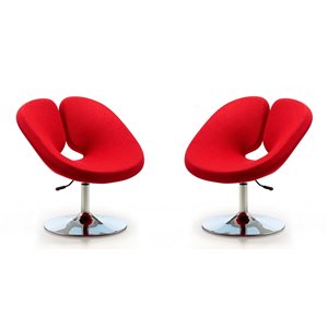Manhattan Comfort Set of 2 Perch Modern Red And Polished Chrome Wool Accent Chair