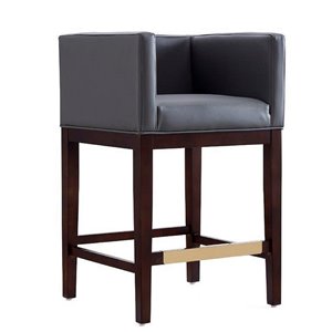 Tabouret de bar rembourré Kingsley gris et noyer foncé, hauteur de comptoir (22 po à 26 po) par Manhattan Comfort