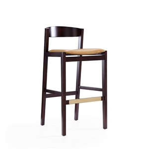 Manhattan Comfort Klismos Camel and Dark Walnut Bar Height (27-in to 35-in) Upholstered Bar Stool