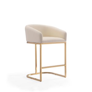 Manhattan Comfort Louvre Cream and Titanium Gold Counter Height (22-in to 26-in) Upholstered Bar Stool