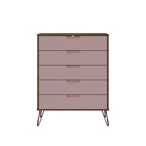 Manhattan Comfort Rockefeller Natural and Pink 5-Drawer Dresser