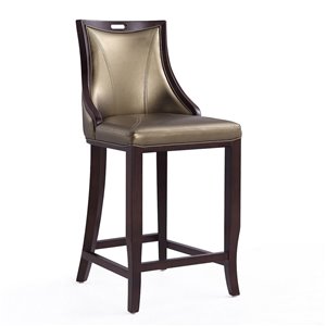 Manhattan Comfort Emperor Bronze and Walnut Bar Height (27-in to 35-in) Upholstered Bar Stool