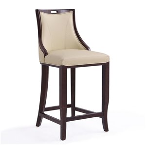 Manhattan Comfort Emperor Cream and Walnut Bar Height (27-in to 35-in) Upholstered Bar Stool
