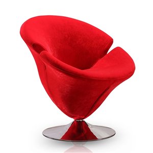 Manhattan Comfort 1 Tulip Modern Red and Polished Chrome Velvet Accent Chair