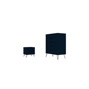 Manhattan Comfort Rockefeller Midnight Blue 7-Drawer Dressers - Set of 2