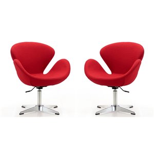 Manhattan Comfort Set of 2 Raspberry Modern Red And Polished Chrome Wool Accent Chair