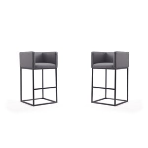 Manhattan Comfort Embassy 2-Pack Grey and Black Bar Height (27-in to 35-in) Upholstered Bar Stool