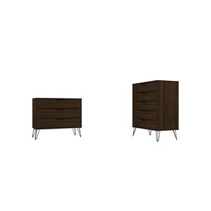 Manhattan Comfort Rockefeller Brown 8-Drawer Dressers - Set of 2
