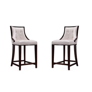Manhattan Comfort Fifth 2-Pack Pearl White and Walnut Counter Height (22-in to 26-in) Upholstered Bar Stool