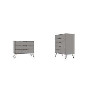 Manhattan Comfort Rockefeller Natural and Off-White 8-Drawer Dressers - Set of 2