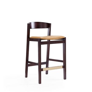 Manhattan Comfort Klismos Camel and Dark Walnut Counter Height (22-in to 26-in) Upholstered Bar Stool