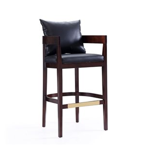 Manhattan Comfort Ritz Black and Dark Walnut Bar Height (27-in to 35-in) Upholstered Bar Stool