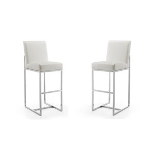 Tabouret de bar rembourré Element blanc perle et chrome poli à hauteur de bar (27 po à 35 po) par Manhattan Comfort, 2 pi…