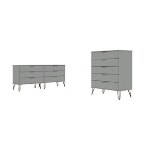 Manhattan Comfort Rockefeller Off-White and Natural 11-Drawer Dressers - Set of 2