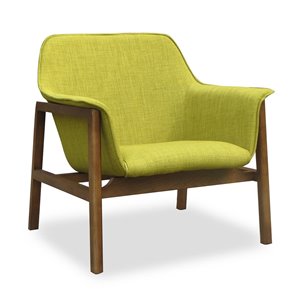 Manhattan Comfort 1 Miller Midcentury Green and Walnut Linen Accent Chair