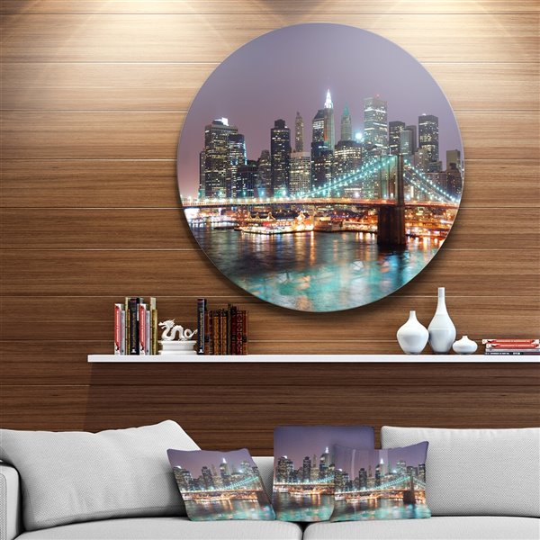 Designart 29-in x 29-in Round New York City Manhattan Skyscrapers' Ultra Glossy Circle Art