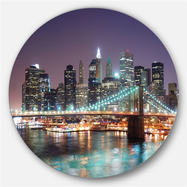 Designart 29-in x 29-in Round New York City Manhattan Skyscrapers' Ultra Glossy Circle Art