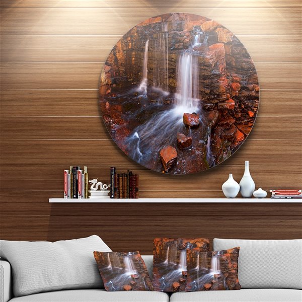 Designart 36-in x 36-in Round Waterfall in Hancock Gorge' Landscape Metal Circle Wall Art