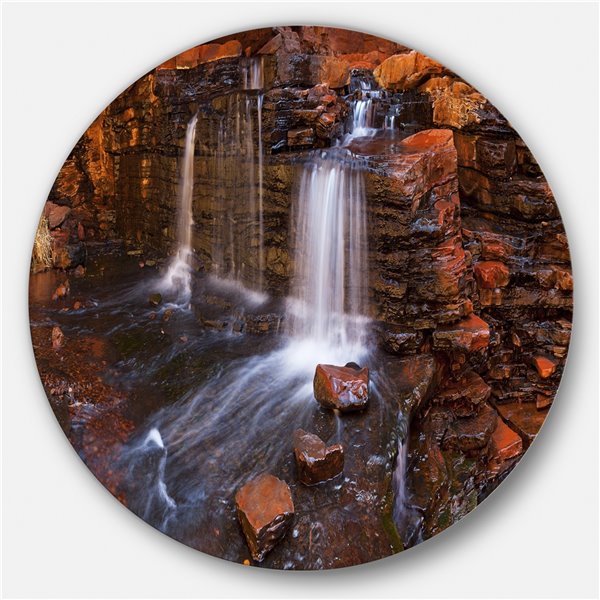 Designart 36-in x 36-in Round Waterfall in Hancock Gorge' Landscape Metal Circle Wall Art