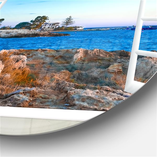 Designart 29-in x 29-in Round Open Window to Blue Seashore' Oversized Landscape Wall Art Print