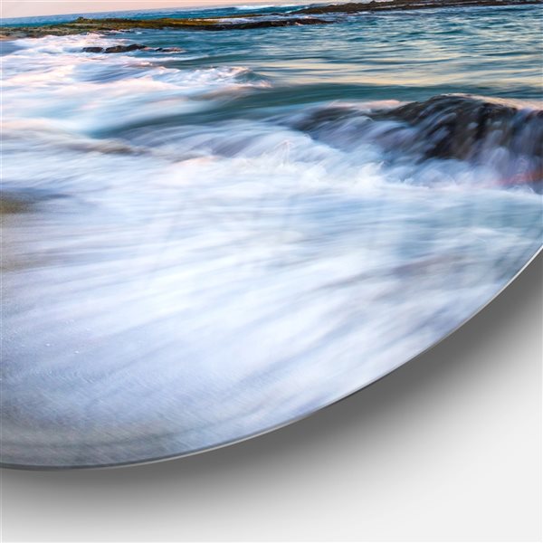 Designart 29-in x 29-in Round White Waves Crashing on Rocks